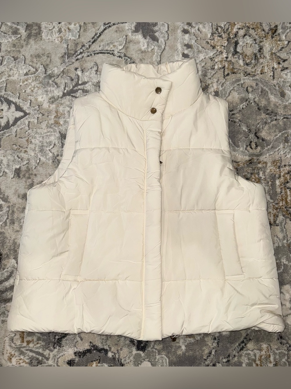 Zenana Outfitters Cream Quilted Puffer Vest with High Collar
